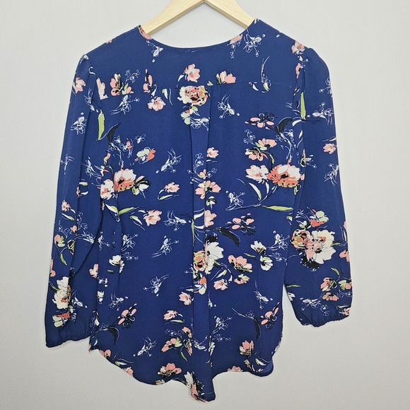Fun2Fun Womens Floral Blouse~Size S~Navy 3/4 Sleeve Top~Stitch Fix NWOT - Picture 2 of 5